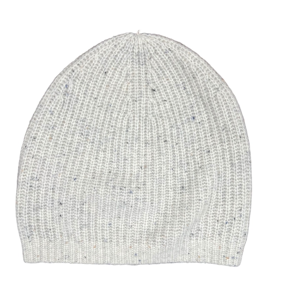Garnet Hill Cashmere Donegal Ribbed Slouchy Beanie Hat Oatmeal Heather OS